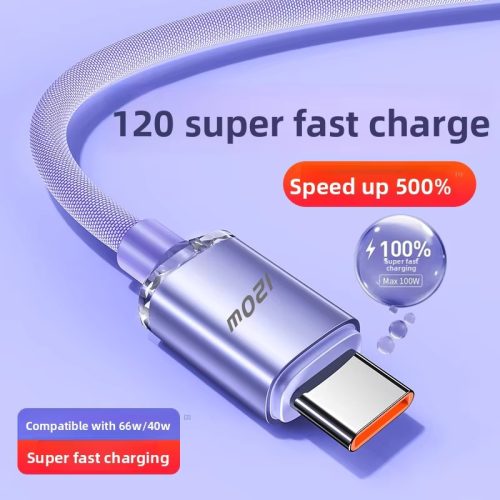 120W 6A USB Type C Fast Charging Cable Braided PD Data Cord for Mobile Phones