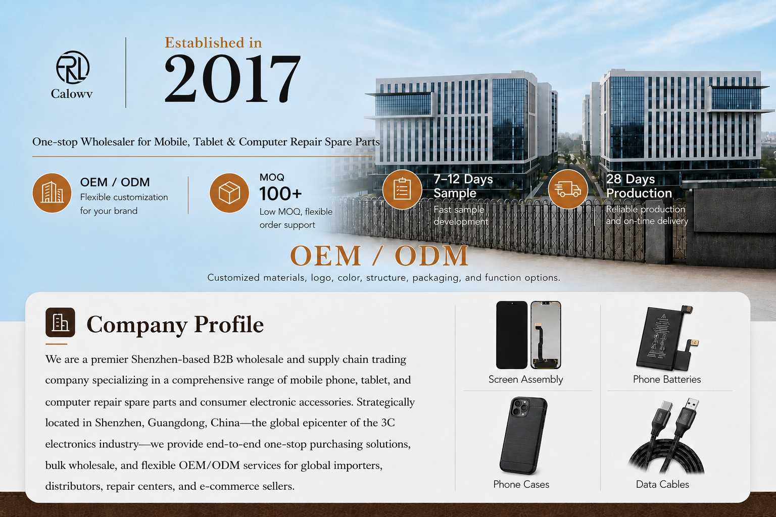 Calowv wholesale mobile phone parts and 3C accessories range