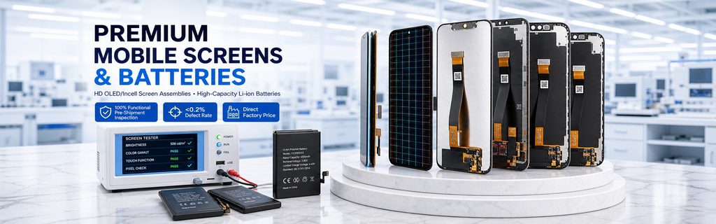 Core phone screen assemblies and high-capacity batteries, tested and selected